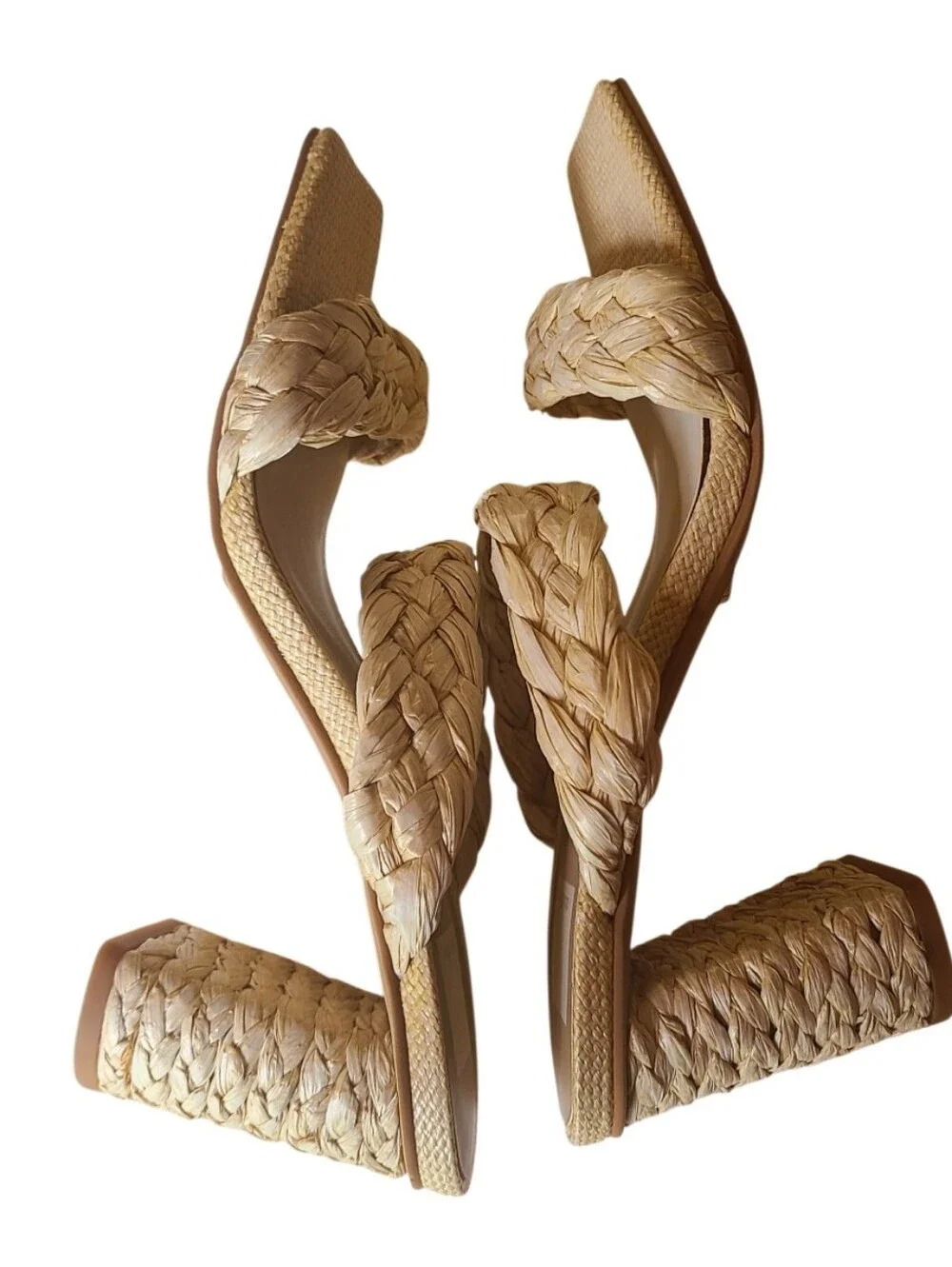 Dolce Vita Paily Braided Raffia Block Heel Sandals Square Toe Size 8.5 Natural